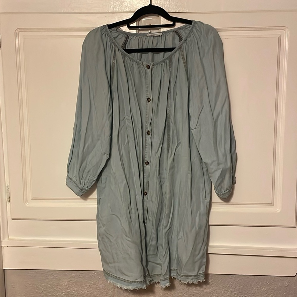 ee:some Light Blue Chambray Button-Front Peasant Dress